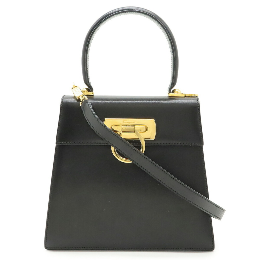 Salvatore Ferragamo Gancini Handbag/Shoulder Bag, Leather, Black, BV-212193